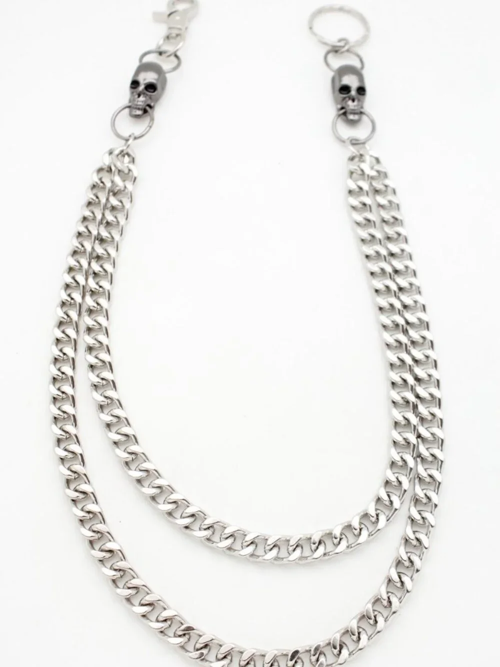 NEW Men’s Silver Skull Jeans Chain, 2 Strand Wallet Chain for Pants Handmade USA